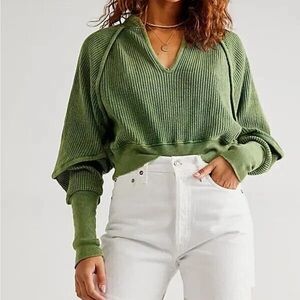 Free People Fp One Aubrey Thermal Top Ribbed Dolman Sleeve Forest Glen